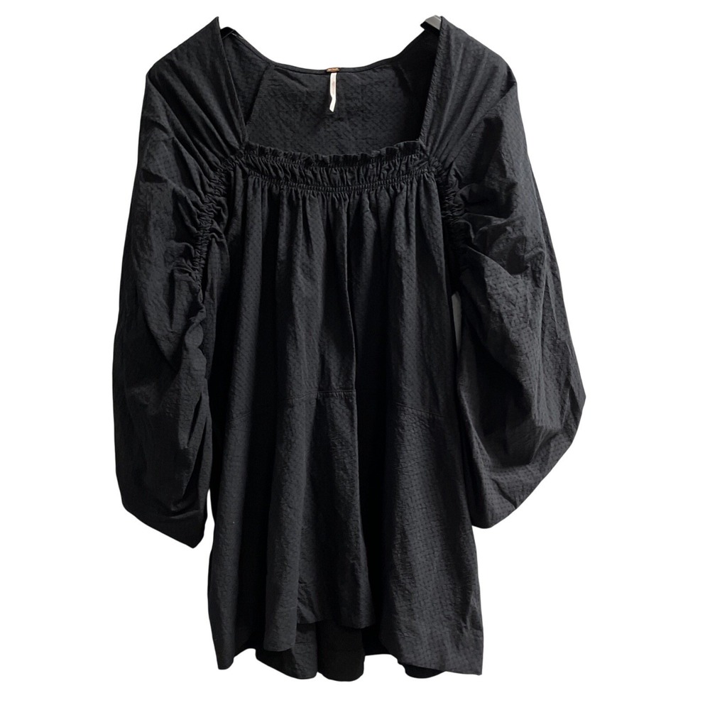 Free People Black Square Neck Puff Sleeve Tunic